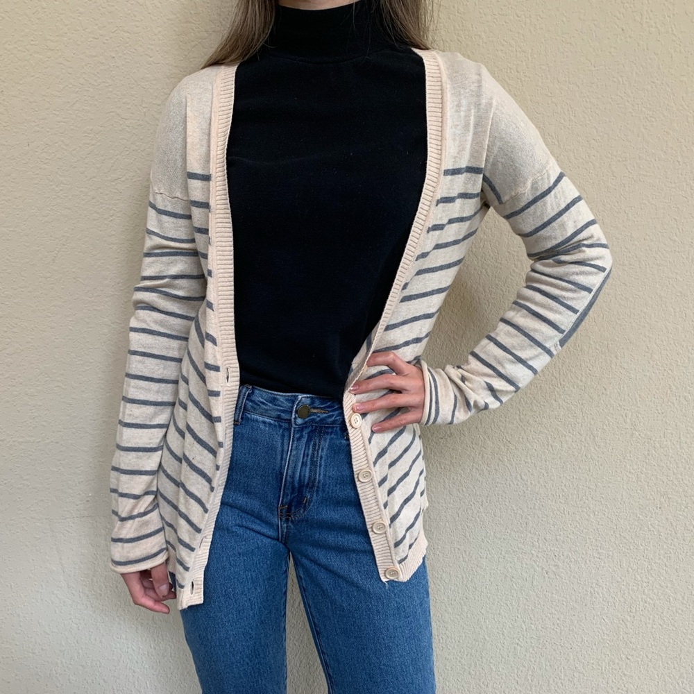 Elbow Patch Striped Cardigan